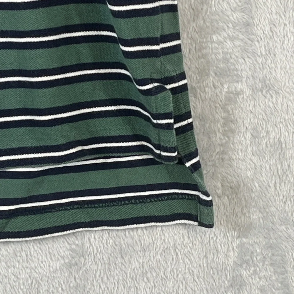 VTG Polo Ralph Lauren Mens XL Green Navy Stripe Mesh Polo Shirt Preppy Golf 90s